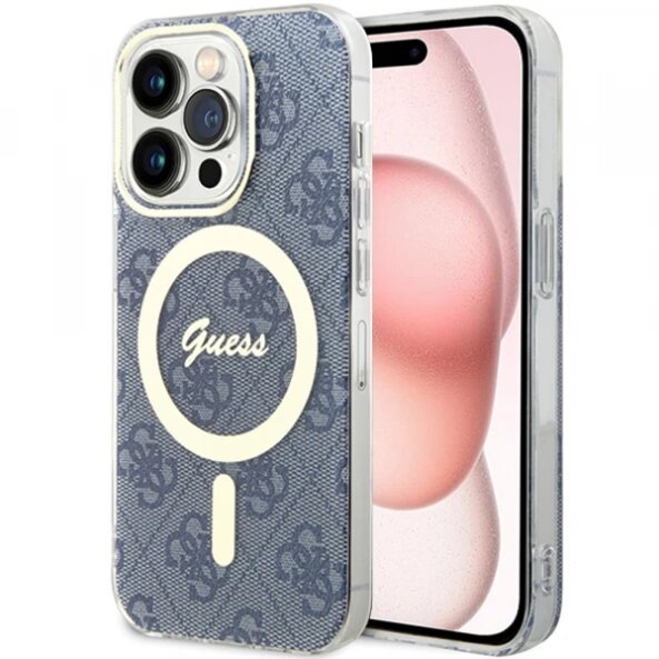 Husa MagSafe pentru Apple iPhone 15, Guess, IML 4G, Albastra