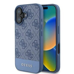 Husa pentru Apple iPhone 16, Guess, 4G Bottom Stripe, Albastra