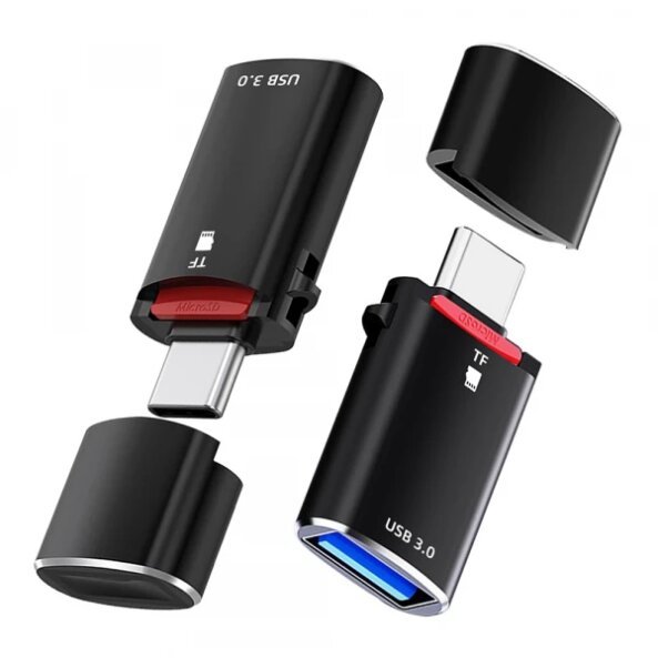 Cititor Card USB-C Techsuit AluVoltX, USB-A (OTG) - microSD, Negru