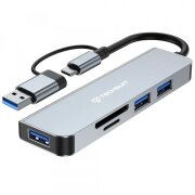 Hub USB / USB-C Techsuit H7 DataBridge, 5in1, Gri