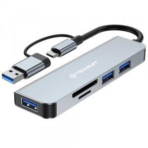 Hub USB / USB-C Techsuit H7 DataBridge, 5in1, Gri