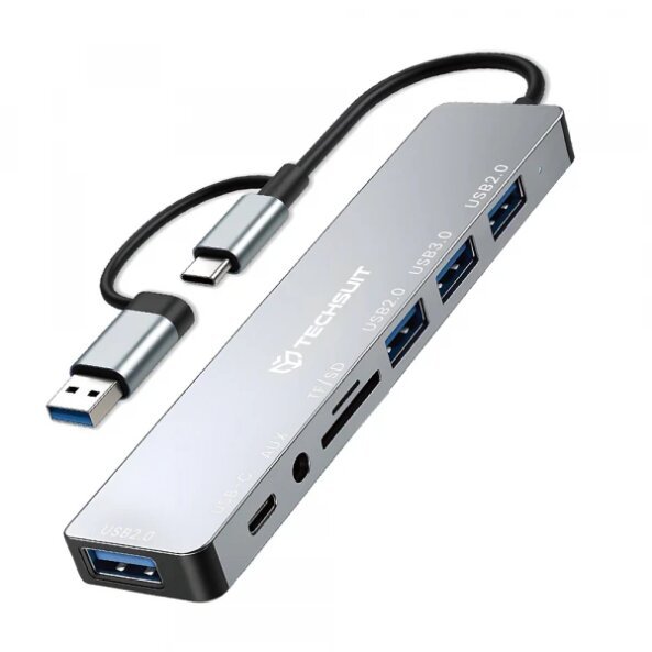 Hub USB / USB-C Techsuit H9 DataBridge, 8in1, Gri