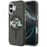 Husa MagSafe pentru Apple iPhone 17, Karl Lagerfeld, IML Sketch Logo Glitter Karl &amp; Choupette, Neagra