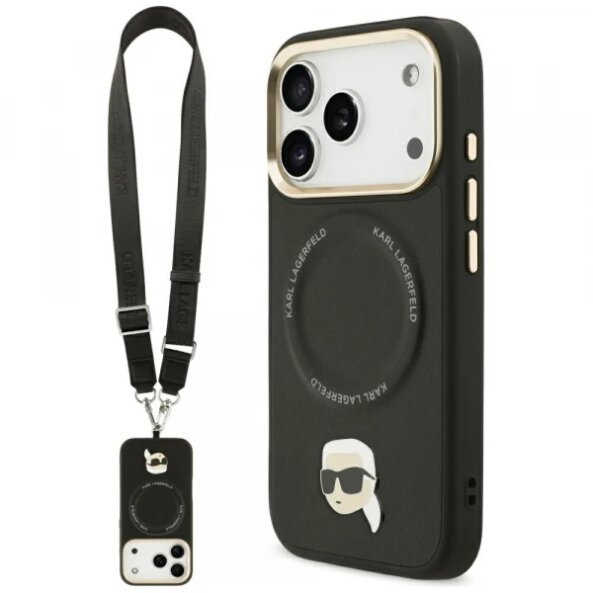 Husa MagSafe pentru Apple iPhone 17 Pro, Karl Lagerfeld, Big Strap Karl Metal Logo, Neagra