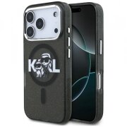 Husa MagSafe pentru Apple iPhone 17 Pro, Karl Lagerfeld, IML Sketch Logo Glitter Karl &amp; Choupette, Neagra