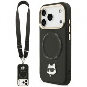 Husa MagSafe pentru Apple iPhone 17 Pro Max, Karl Lagerfeld, Big Strap Choupette Metal Logo, Neagra