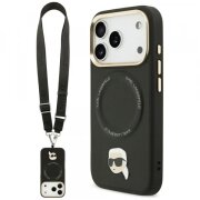 Husa MagSafe pentru Apple iPhone 17 Pro Max, Karl Lagerfeld, Big Strap Karl Metal Logo, Neagra