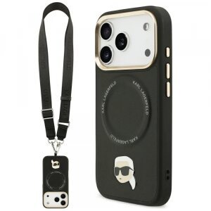 Husa MagSafe pentru Apple iPhone 17 Pro Max, Karl Lagerfeld, Big Strap Karl Metal Logo, Neagra