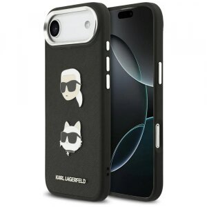 Husa pentru Apple iPhone 17 Air, Karl Lagerfeld, Grained Karl &amp; Choupette's Heads Pins and Logo, Neagra
