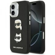 Husa pentru Apple iPhone 17, Karl Lagerfeld, Grained Karl &amp; Choupette's Heads Pins and Logo, Neagra