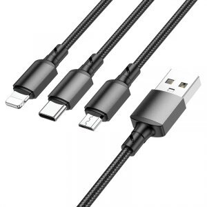 Cablu Incarcare USB-A - Lightning / microUSB / USB-C Borofone BX72, 18W, 1m, Negru