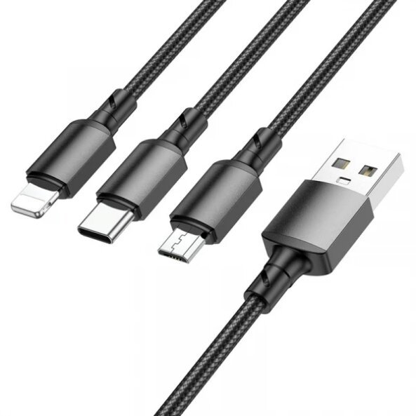 Cablu Incarcare USB-A - Lightning / microUSB / USB-C Borofone BX72, 18W, 1m, Negru