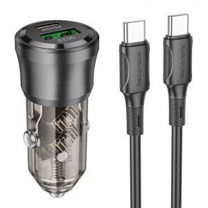 Incarcator Auto Cu Cablu USB-C Borofone BZ25 Journey, 38W, 3A, 1 x USB-A - 1 x USB-C, Negru