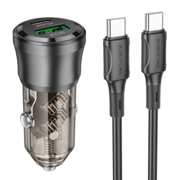 Incarcator Auto Cu Cablu USB-C Borofone BZ25 Journey, 38W, 3A, 1 x USB-A - 1 x USB-C, Negru