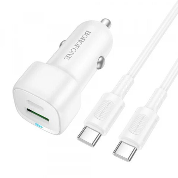 Incarcator Auto Cu Cablu USB-C Borofone BZ34B Cloud, 20W, 3A, 1 x USB-A - 1 x USB-C, Alb