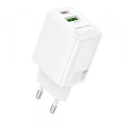 Incarcator Retea Borofone BN27 Fuente, 20W, 3A, 1 x USB-A - 1 x USB-C, Alb