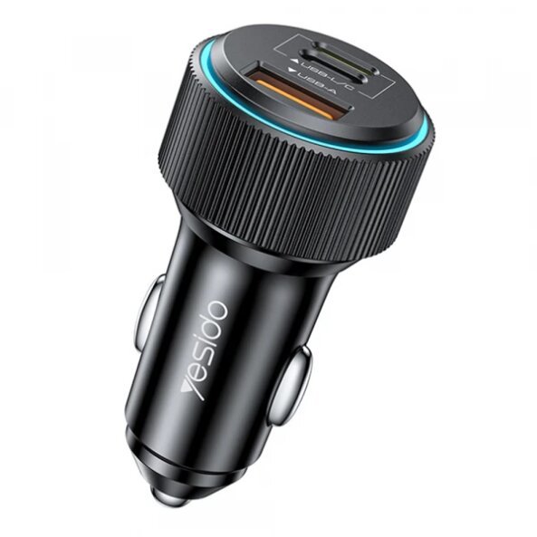 Incarcator Auto Cu Cablu Lightning Yesido Y60, 38W, 3A, 1 x USB-A - 2 x USB-C, Negru