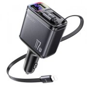 Incarcator Auto Cu Cablu USB-C / Lightning Yesido Y63 Display, 117W, 3A, 1 x USB-A - 1 x USB-C, Gri