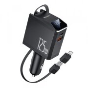 Incarcator Auto Cu Cablu USB-C / Lightning Yesido Y71 Display, 125W, 3A, 1 x USB-A - 1 x USB-C, Negru
