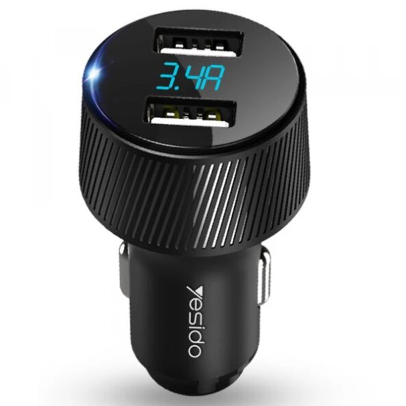 Incarcator Auto Yesido Y31 Display, 18W, 3A, 2 x USB-A, Negru