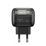 Incarcator Retea Cu Cablu USB-C HAVIT UC251, 35W, 3A, 1 x USB-A - 1 x USB-C, Negru Gri