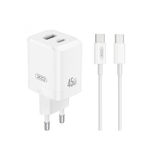 Incarcator Retea Cu Cablu USB-C XO Design CE36, 45W, 3A, 1 x USB-A - 1 x USB-C, Alb 