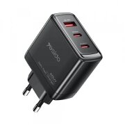 Incarcator Retea Cu Cablu USB-C Yesido YC144C, 65W, 3.25A, 1 x USB-A - 2 x USB-C, Negru