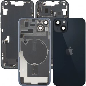 Capac Baterie Apple iPhone 14 Plus, Cu Carcasa Mijloc, Full Parts, Negru (Midnight), Swap