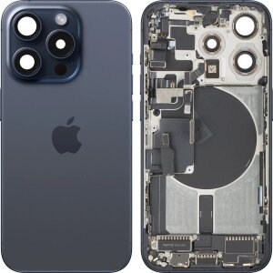 Capac Baterie Apple iPhone 15 Pro, Cu Carcasa Mijloc, Full Parts, Albastru (Blue Titanium), Swap