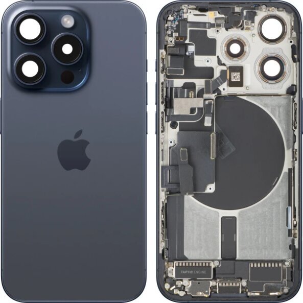Capac Baterie Apple iPhone 15 Pro, Cu Carcasa Mijloc, Full Parts, Albastru (Blue Titanium), Swap