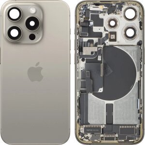 Capac Baterie Apple iPhone 15 Pro, Cu Carcasa Mijloc, Full Parts, Bej (Natural Titanium), Swap