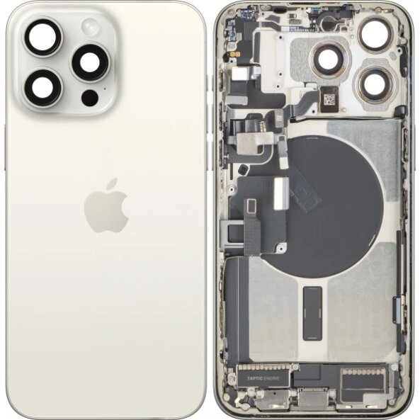 Capac Baterie Apple iPhone 15 Pro Max, Cu Carcasa Mijloc, Full Parts, Alb (White Titanium), Swap