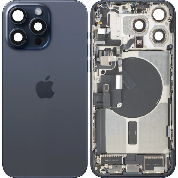 Capac Baterie Apple iPhone 15 Pro Max, Cu Carcasa Mijloc, Full Parts, Albastru (Blue Titanium), Swap