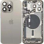 Capac Baterie Apple iPhone 15 Pro Max, Cu Carcasa Mijloc, Full Parts, Bej (Natural Titanium), Swap
