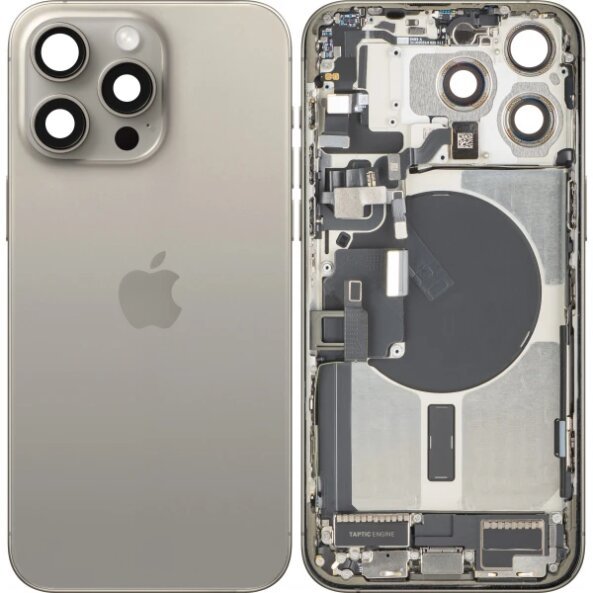 Capac Baterie Apple iPhone 15 Pro Max, Cu Carcasa Mijloc, Full Parts, Bej (Natural Titanium), Swap