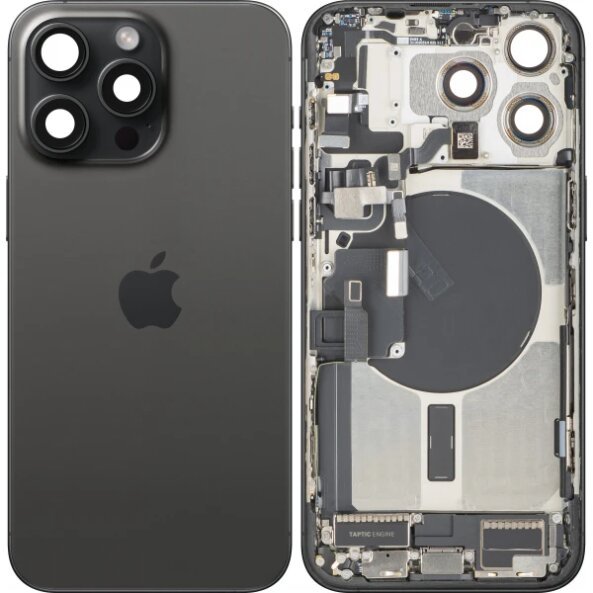 Capac Baterie Apple iPhone 15 Pro Max, Cu Carcasa Mijloc, Full Parts, Negru (Black Titanium), Swap