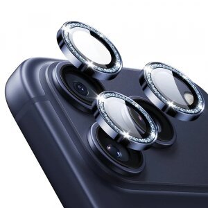 Folie de protectie Camera Spate ESR Glitter Diamond Armorite pentru Apple iPhone 17 Pro Max / 17 Pro, Sticla Securizata, Full Glue, Albastra Inchis