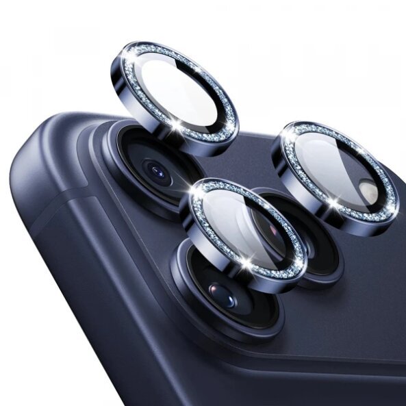 Folie de protectie Camera Spate ESR Glitter Diamond Armorite pentru Apple iPhone 17 Pro Max / 17 Pro, Sticla Securizata, Full Glue, Albastra Inchis