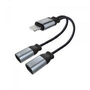 Adaptor Audio Lightning - 2 x Lightning XO Design NB-R160A, 0.12m, Gri 