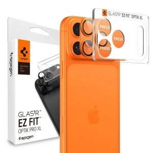 Folie de protectie Camera Spate Spigen GlastR EZ FIT Optik Pro pentru Apple iPhone 17 Pro, Sticla Securizata, Set 2 bucati, Portocalie