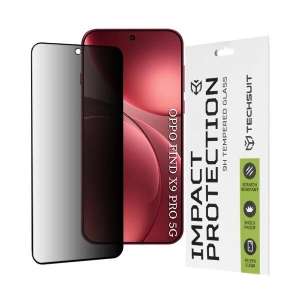 Folie de protectie Ecran Privacy Techsuit pentru Oppo Find X9 Pro, Sticla Securizata, Full Glue, 111D