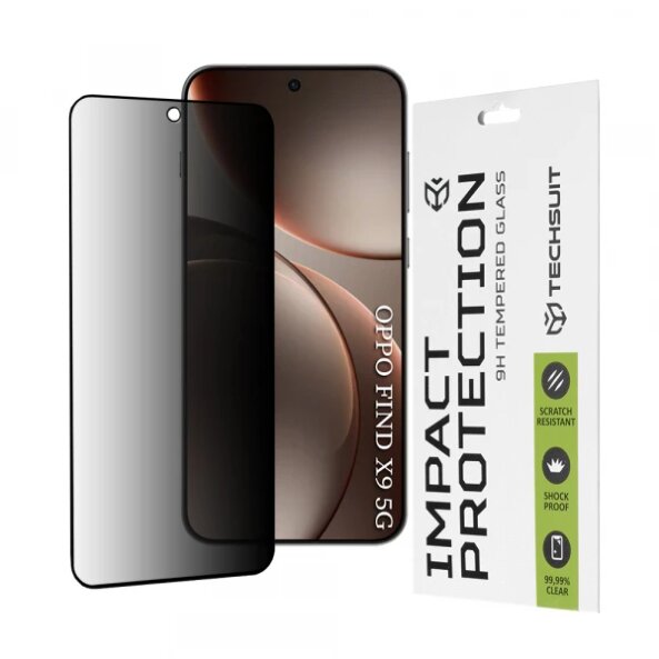 Folie de protectie Ecran Privacy Techsuit pentru Oppo Find X9, Sticla Securizata, Full Glue, 111D