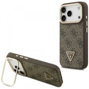 Husa MagSafe pentru Apple iPhone 17 Pro Max, Guess, 4G Triangle Logo with Stand Camera, Maro Aurie