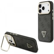 Husa MagSafe pentru Apple iPhone 17 Pro Max, Guess, 4G Triangle Logo with Stand Camera, Neagra Aurie