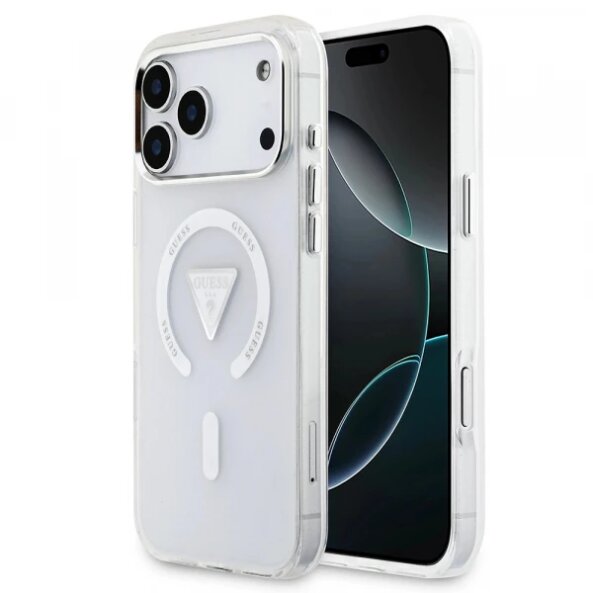 Husa MagSafe pentru Apple iPhone 17 Pro Max, Guess, IML Gradient Triangle Logo, Transparenta