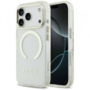 Husa MagSafe pentru Apple iPhone 17 Pro Max, Guess, Metal Outline, Aurie