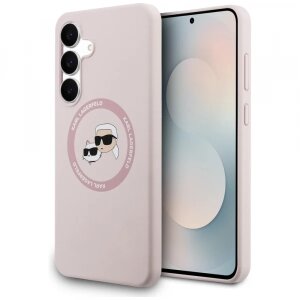 Husa MagSafe pentru Samsung Galaxy S25 FE, Karl Lagerfeld, Silicone Karl &amp; Choupette's Heads, Roz