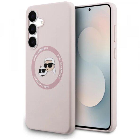 Husa MagSafe pentru Samsung Galaxy S25 FE, Karl Lagerfeld, Silicone Karl &amp; Choupette's Heads, Roz