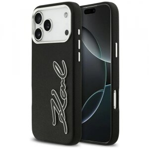 Husa pentru Apple iPhone 17 Pro Max, Karl Lagerfeld, FW Grained Signature Logo, Neagra