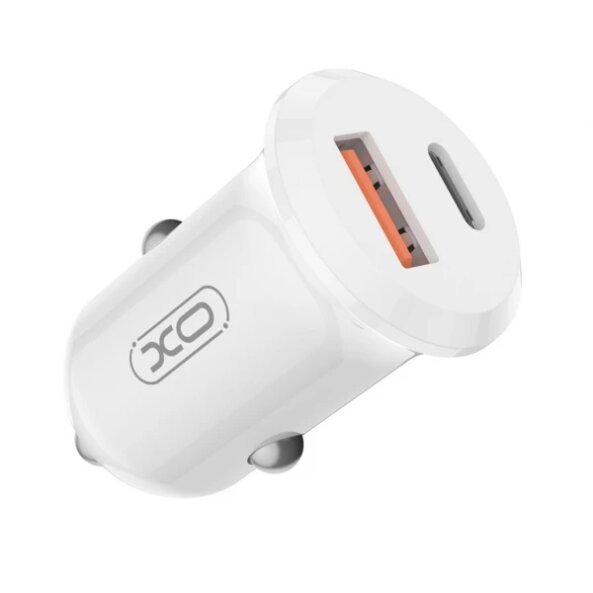 Incarcator Auto XO Design CC69, 30W, 3A, 1 x USB-A - 1 x USB-C, Alb 